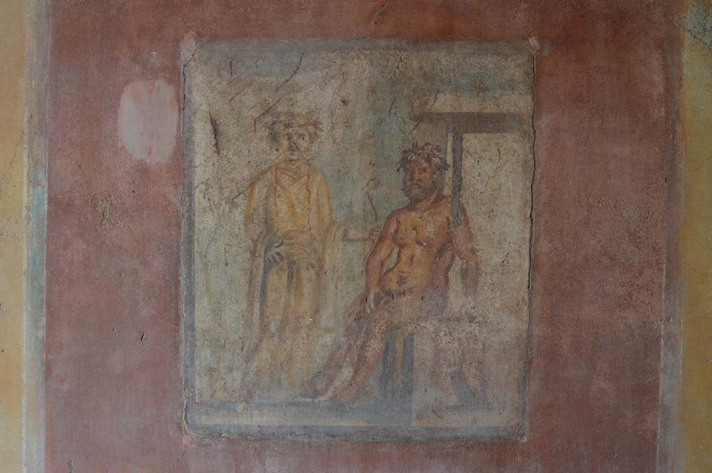 IX.5.14 Pompeii. March 2018. 
Cubiculum g, on south side of entrance doorway. Looking towards north wall with painting of Hercules and Omphale. 
Foto Taylor Lauritsen, ERC Grant 681269 DCOR.
