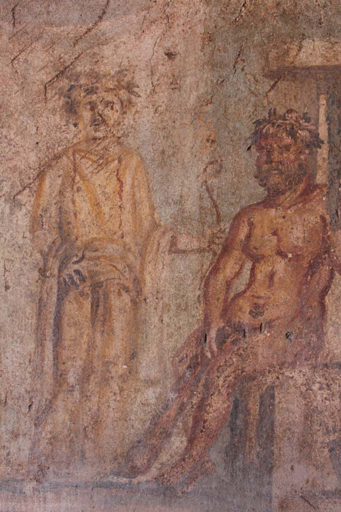 IX.5.14 Pompeii. May 2019. Room g, detail from wall painting of Hercules and Omphale. 
Foto Christian Beck, ERC Grant 681269 DCOR.

