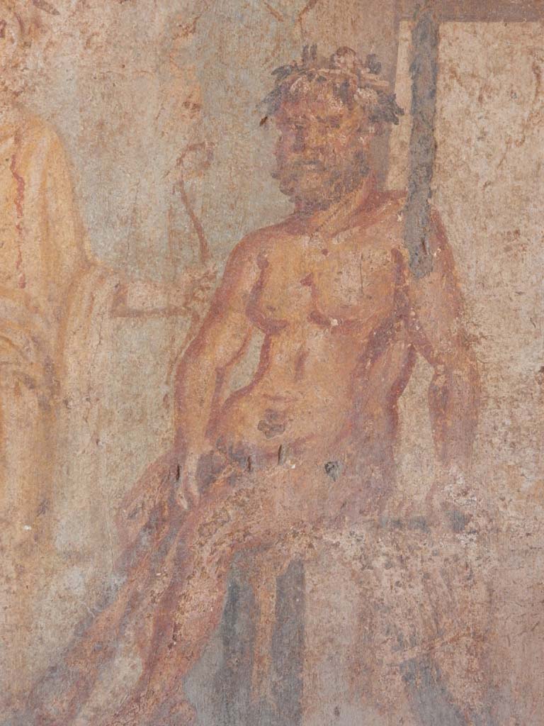 IX.5.14 Pompeii. June 2019. Cubiculum g, on south side of entrance doorway.
Detail of Hercules, from wall painting of Hercules and Omphale, 
found in centre of north wall. Photo courtesy of Buzz Ferebee.
