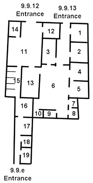 IX.9.e, IX.9.12 and IX.9.13 Pompeii. Combined Room Plan