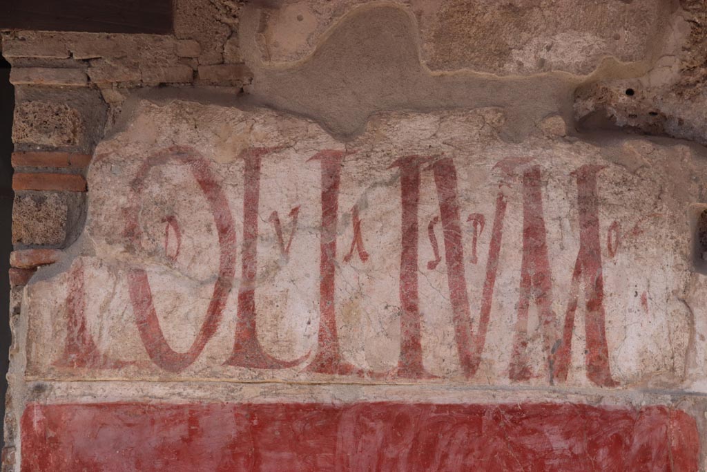 IX.11.2 Pompeii. October 2023. Lollium graffiti (CIL IV 7868) on east side of entrance. Photo courtesy of Klaus Heese.
