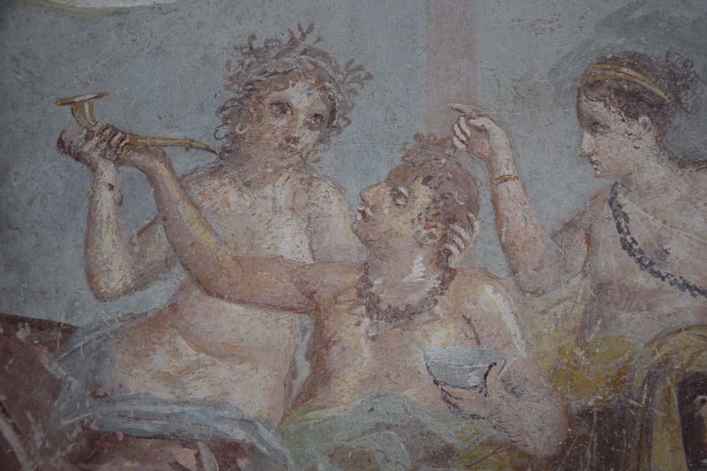 IX.12.6 Pompeii. February 2017. Room “m”, detail of figures in banqueting scene on east wall. Photo courtesy of Johannes Eber.

