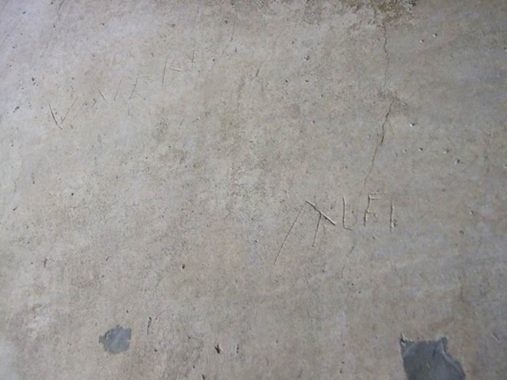 IX.14.4 Pompeii.     December 2007.  Area under the staircase on north side of peristyle.  Graffito, ancient or modern?
