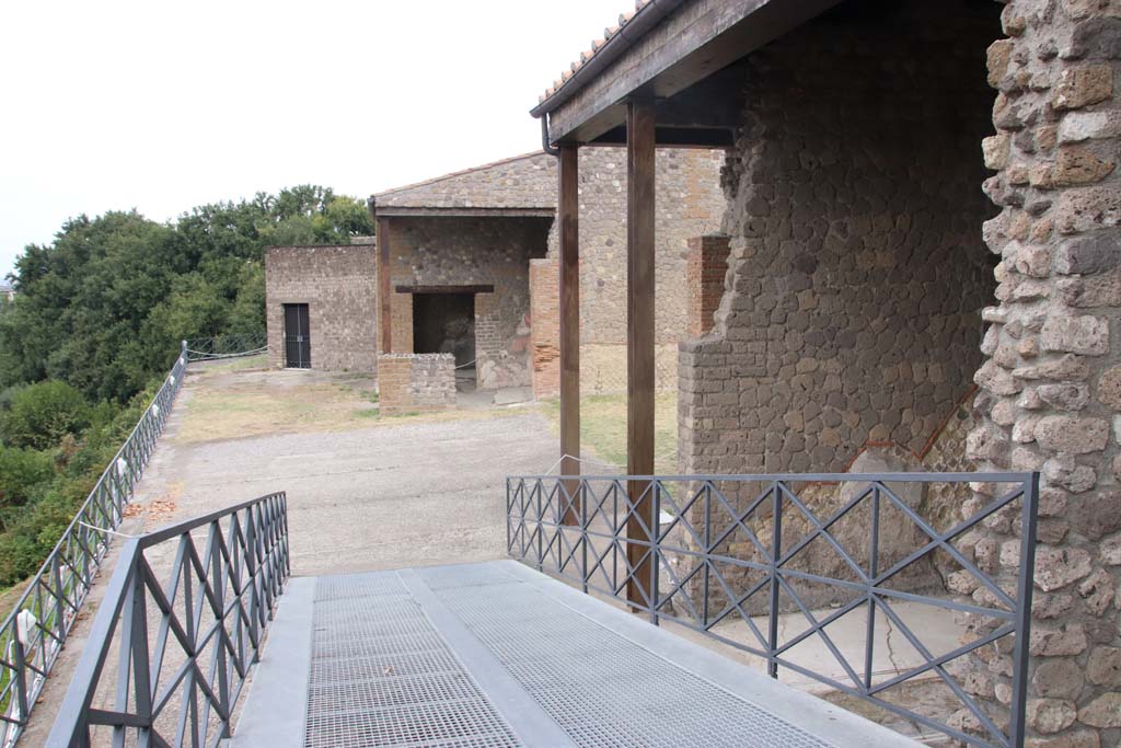 Villa San Marco, Stabiae, September 2019. Looking east down ramp towards terrace, towards rooms 21 and 37. Photo courtesy of Klaus Heese.