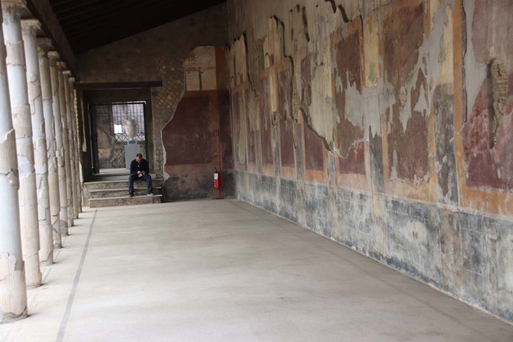 Villa San Marco, Stabiae, September 2019. Room 3, south-west corner of portico, looking towards steps and doorway to room 8. 
Photo courtesy of Klaus Heese.
