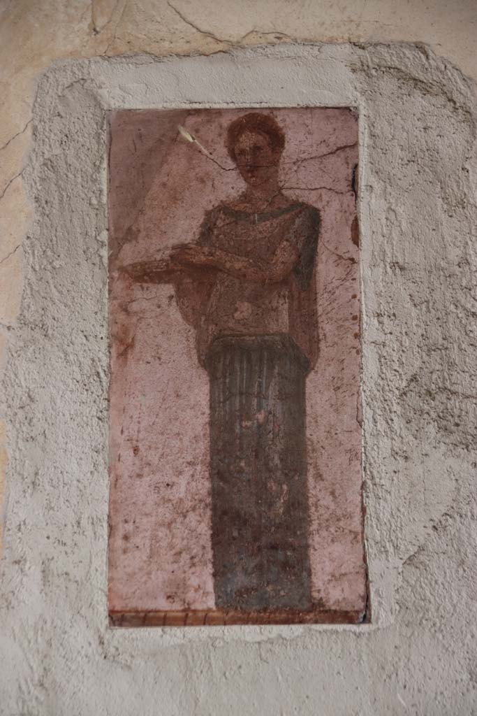 Villa San Marco, Stabiae, September 2019. Room 8, south wall, detail of figure to right of doorway into room 12. Photo courtesy of Klaus Heese.