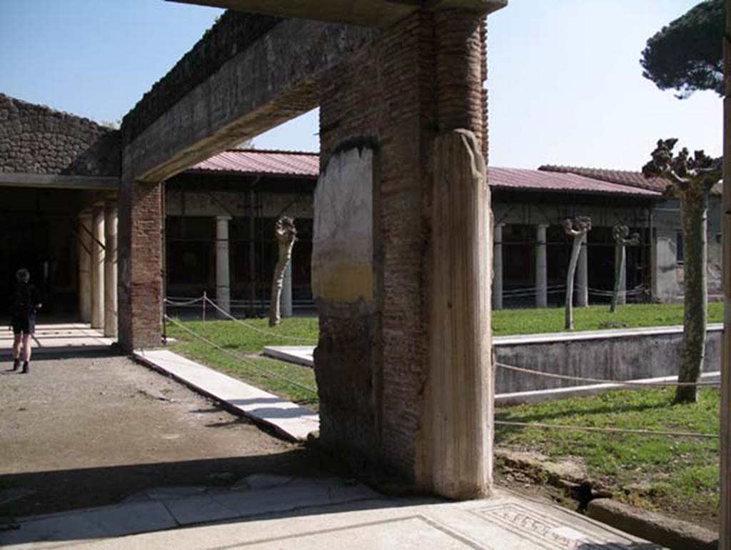 Villa San Marco, Stabiae, April 2005.  Looking east across pool and peristyle of area 9, from portico 5. Photo courtesy of Michael Binns.

