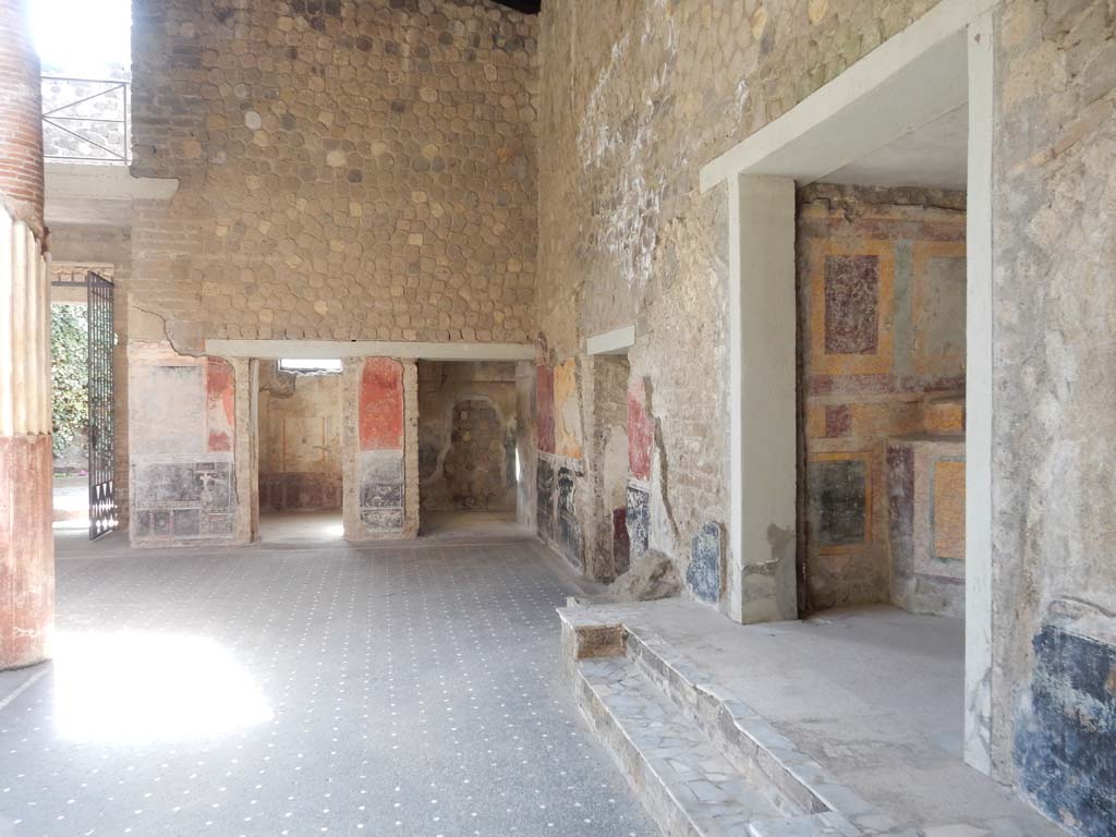 Villa San Marco, Stabiae, June 2019. Room 44, looking south along west wall of atrium. 
Photo courtesy of Buzz Ferebee
