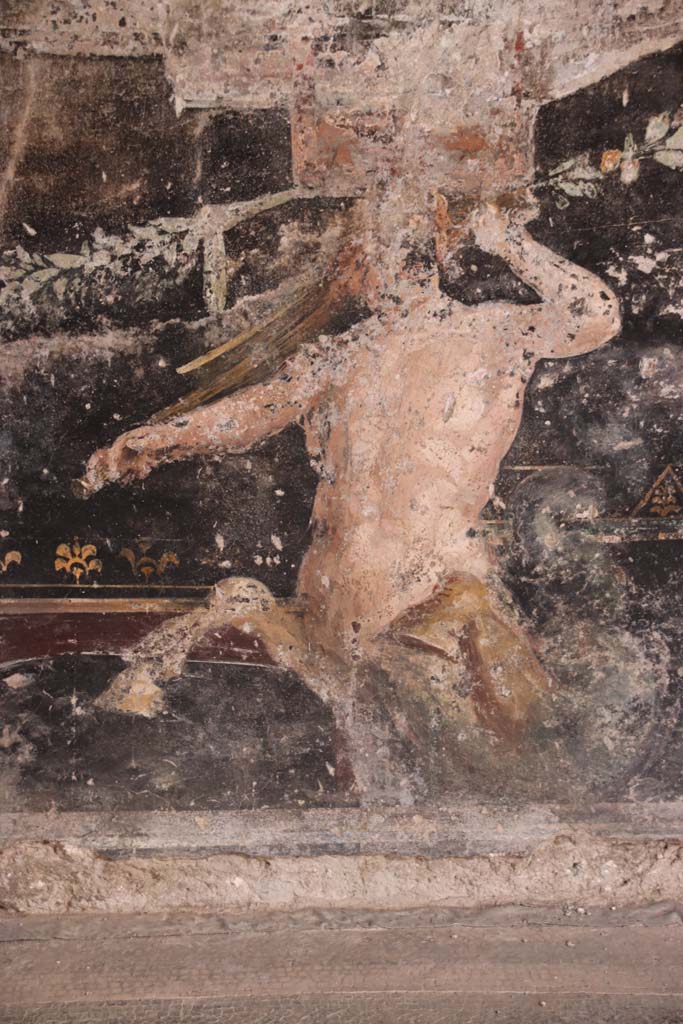 Villa San Marco, Stabiae, October 2020. Room 44, detail of painted centaur on west wall of atrium.
Photo courtesy of Klaus Heese.

