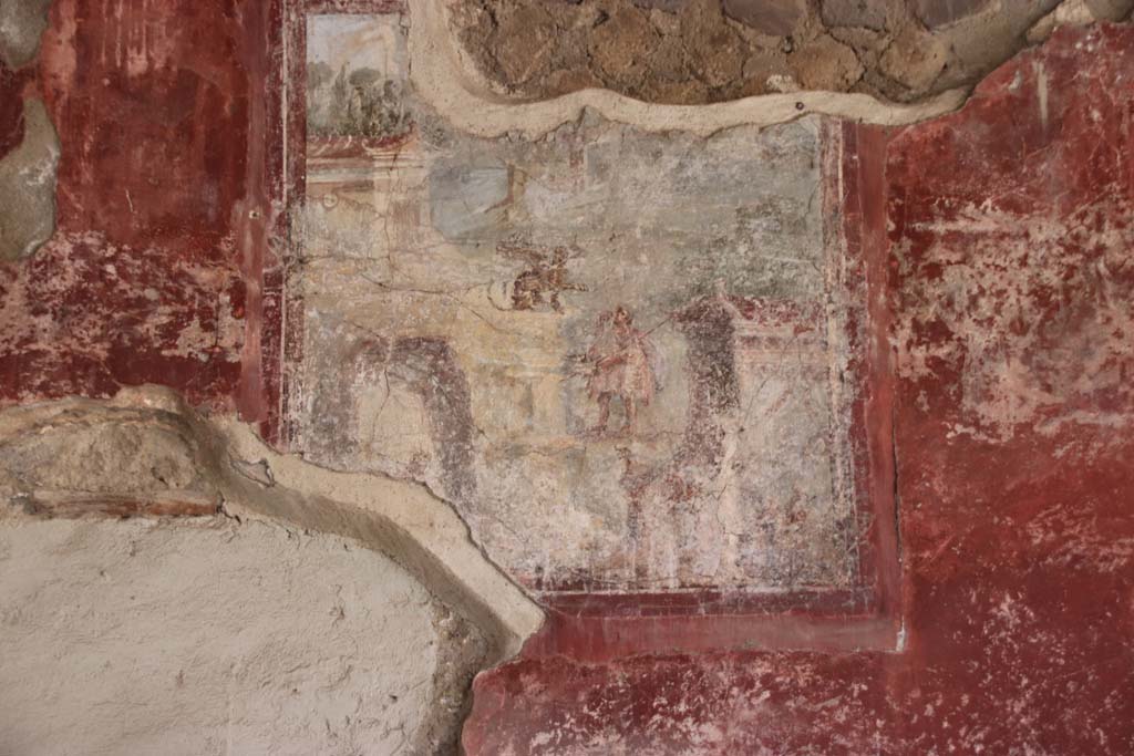 Villa San Marco, Stabiae, September 2021. 
Room 44, north wall, detail of painting from west end above doorway to room 31. Photo courtesy of Klaus Heese.

