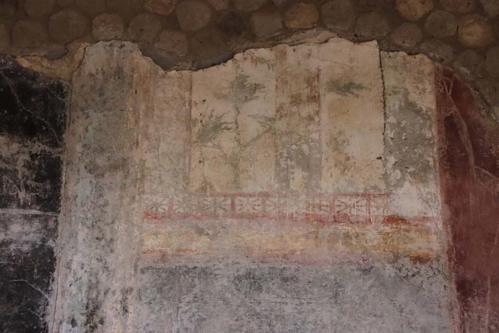 Villa San Marco, Stabiae, September 2021. 
Room 44, north wall, painted decoration from east side of central painting. Photo courtesy of Klaus Heese 

