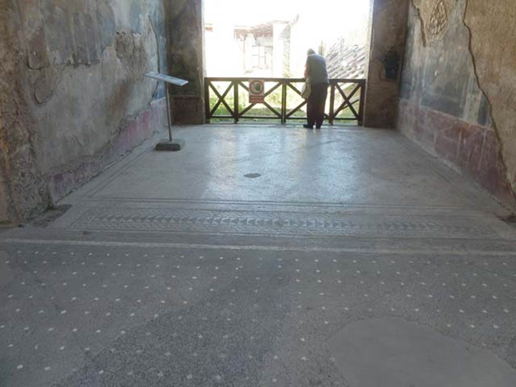 Villa San Marco, Stabiae, September 2015. Room 59/44, mosaic threshold and floor of tablinum, centre, mosaic floor of atrium, lower. 