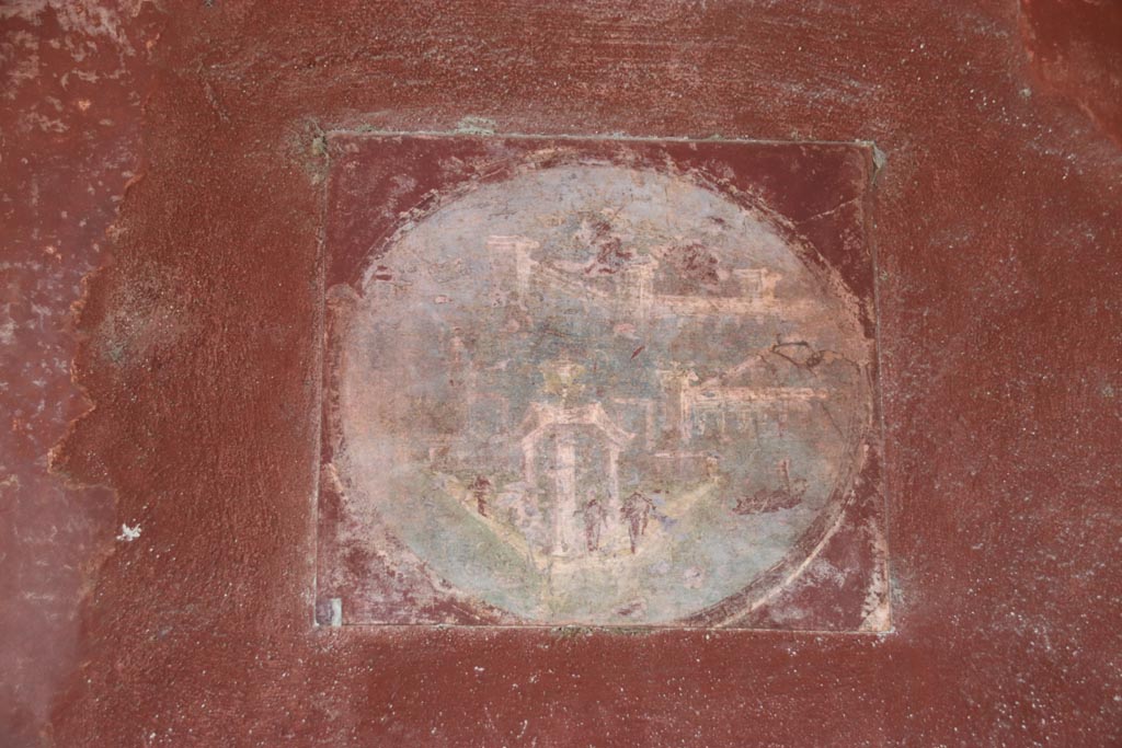 Villa San Marco, October 2022. Room 20, reproduction of medallion from east wall. Photo courtesy of Klaus Heese.
(original now in Naples Archaeological Museum, inventory number 9408C.)
