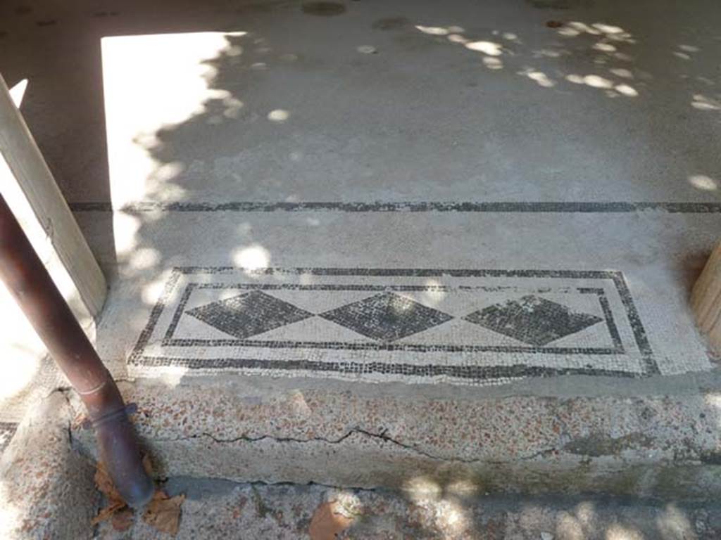 Villa San Marco, Stabiae, September 2015. Mosaic threshold between columns of east portico 20, number 1 of 11.