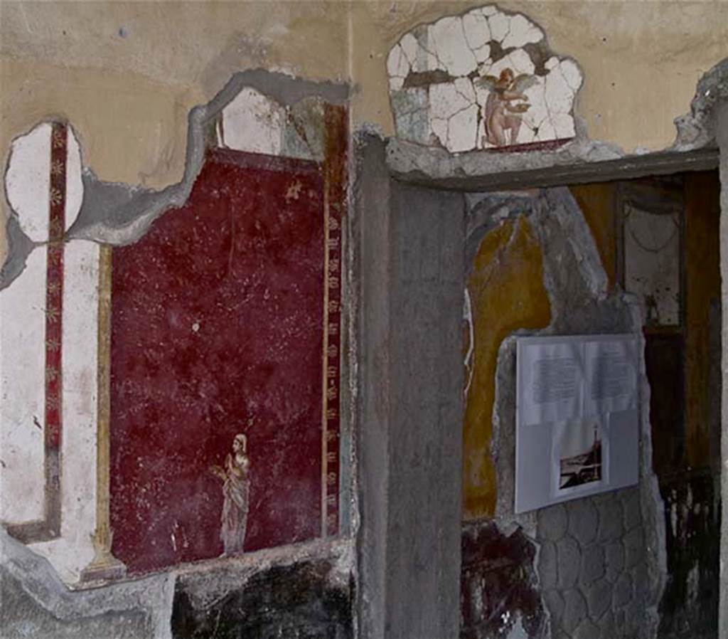 Villa San Marco, Stabiae, April 2005. 
Room 30, figure on north wall in north-east corner, with doorway into room 50. Photo courtesy of Michael Binns.

