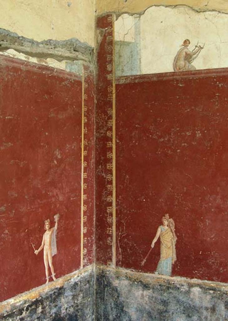 Castellammare di Stabia, Villa San Marco, December 2006. Room 30, south-east corner with painted figures.