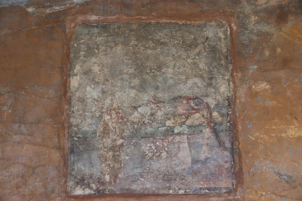 Villa San Marco, Stabiae, October 2022. Room 53, detail of central painting on east wall. Photo courtesy of Klaus Heese.