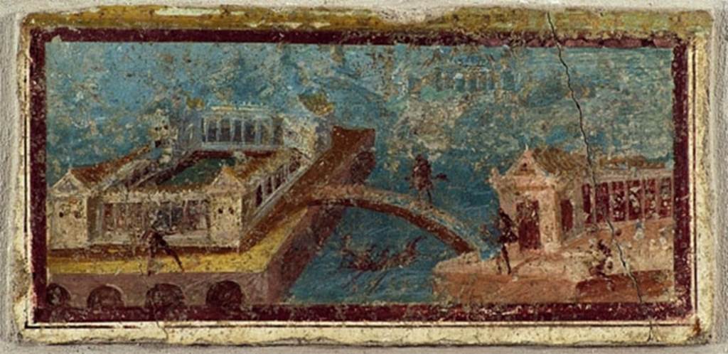 Villa San Marco, Stabiae. Room 50, south-east corner, fresco of a seaside villa.
Stabia Antiquarium. Inventory number 64826.

