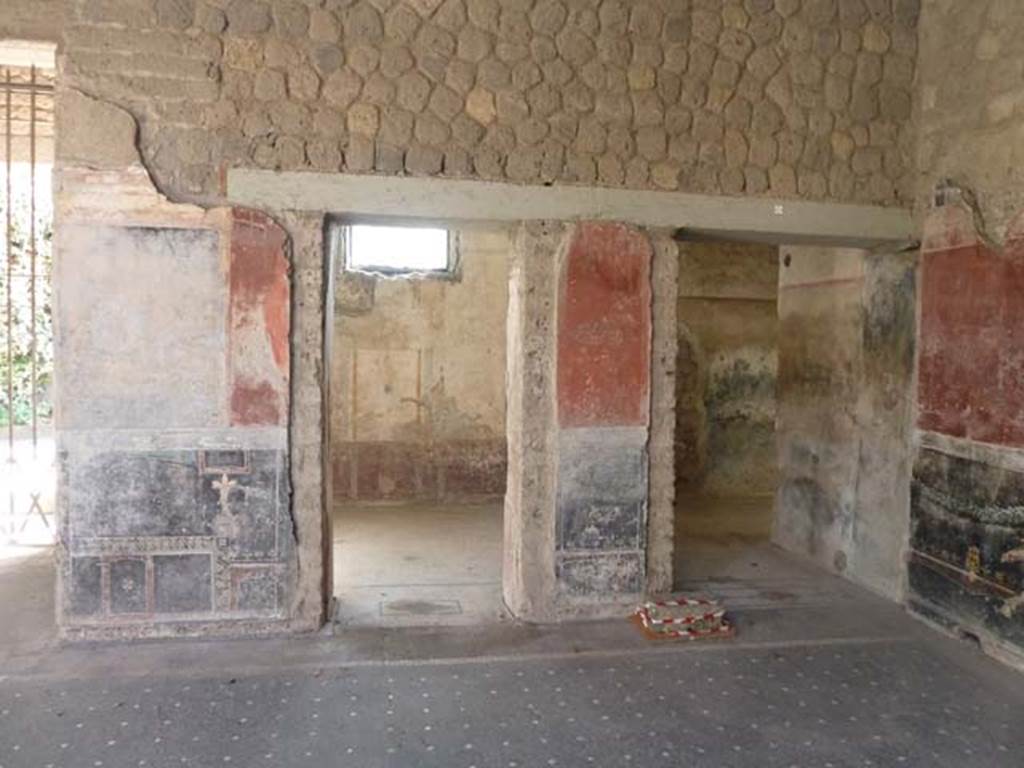 Villa San Marco, Stabiae, September 2015. Room 44, south-west corner of the atrium with doorways to room 57, and corridor 49, on right.