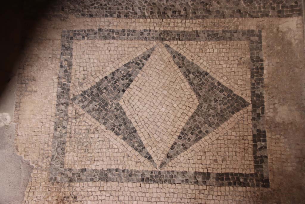 Villa San Marco, Stabiae, June 2019. Room 25, detail of mosaic threshold to doorway into vestibule leading to room 23. 
Photo courtesy of Klaus Heese. 
