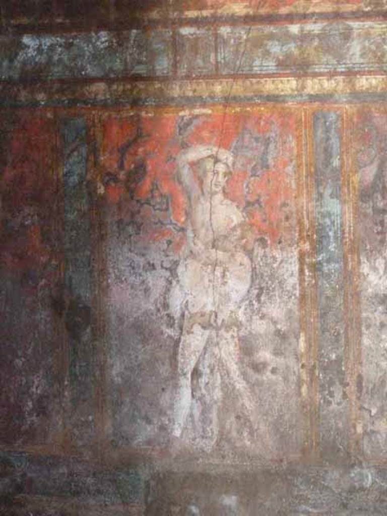 Villa of Mysteries, Pompeii. May 2010. Room 4, wall painting of Dionysus and Silenus, in north-east corner.