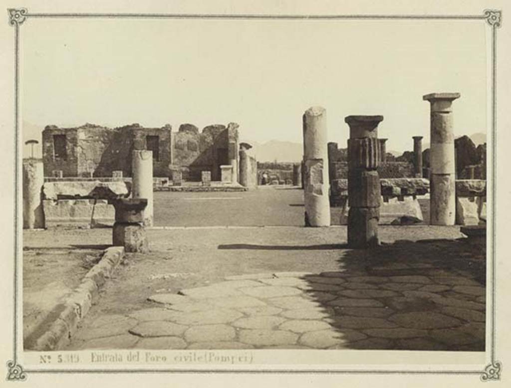 Via Marina, Pompeii. Album dated January 1874. Looking east across Forum and towards continuation into Via dell’Abbondanza.  Photo courtesy of Rick Bauer.
