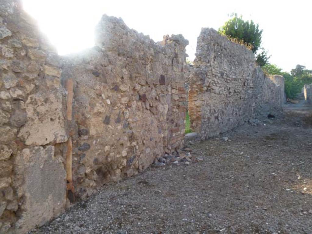 Vicolo della Fullonica, May 2011. Looking north-west along west side, from near VI.5.20.