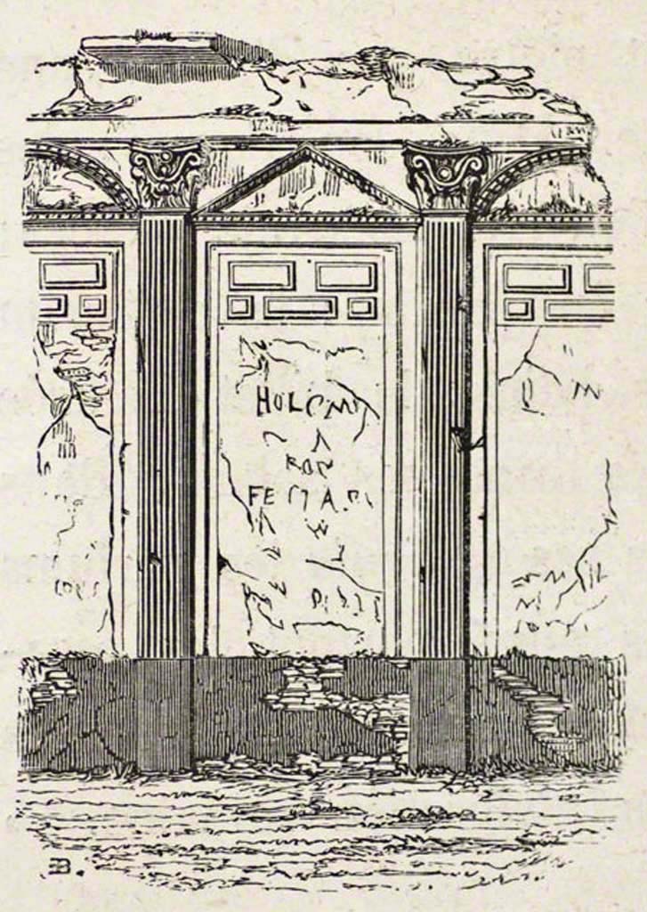 Vicolo di Eumachia, Pompeii. Pre-1855. 
Drawing by Breton showing detail of a wall of Eumachia’s building. 
Foto Taylor Lauritsen, ERC Grant 681269 DÉCOR.
See Breton, Ernest. 1855. Pompeia, decrite et dessine : Seconde édition. Paris, Baudry, p. 25.
