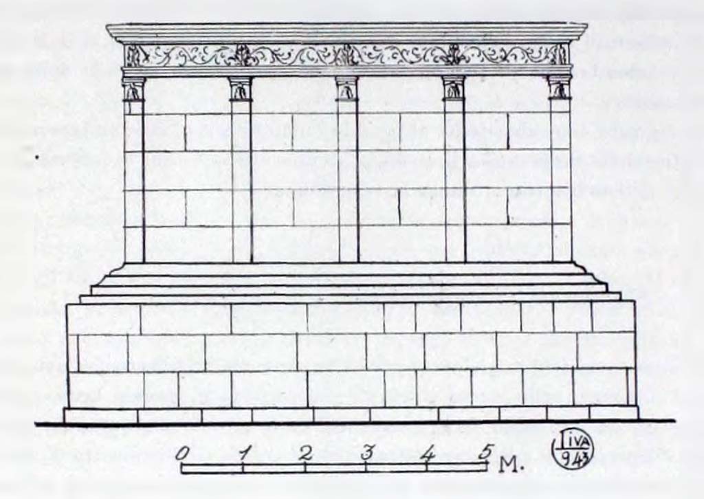 HGE04 Pompeii. 1943. Reconstruction drawing of exterior by L. Oliva.
See Notizie degli Scavi di Antichit, 1943 (p.308, fig. 25).

