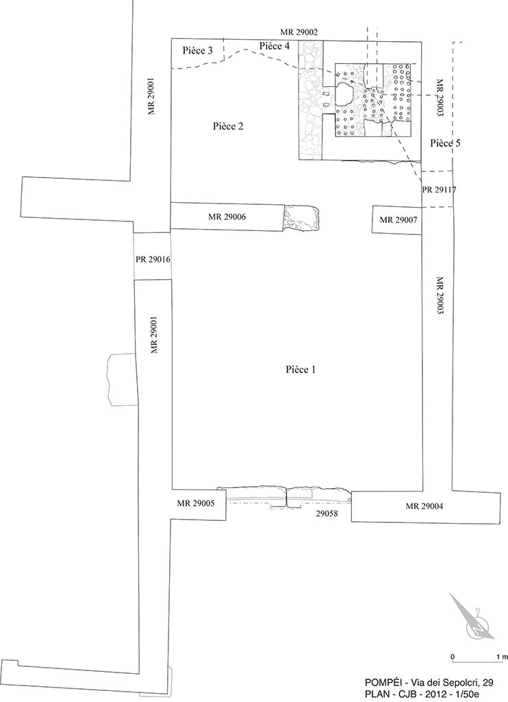 Fig. 2 - Pompi. Plan de la boutique n. 29.
G. Chapelin, J.-A. Delorme, B. Lemaire. 
