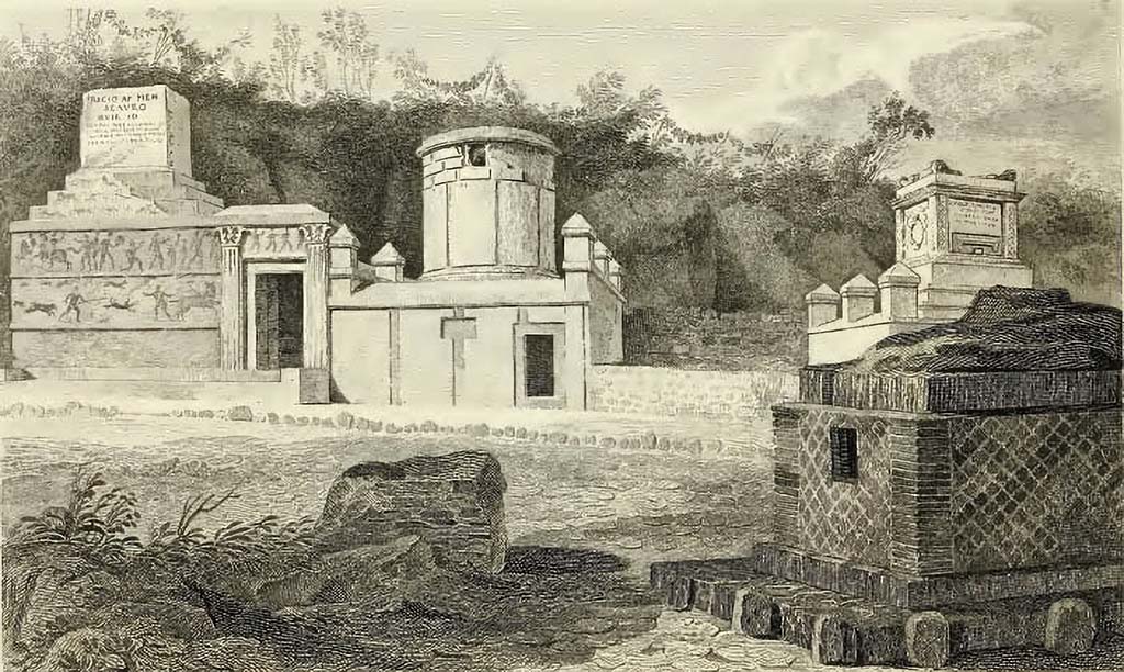 HGE34 Pompeii. 1819 drawing of view looking west with HGE34 on the right.
See Gell, W, and Gandy J. P., 1819. Pompeiana. London: Rodwell and Martin. (pl. 7).
