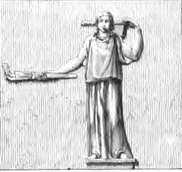 HGW20 Pompeii. 1884 drawing of stucco relief of a female figure from one of the small pilasters. See Overbeck J., 1884. Pompeji in seinen Gebuden, Alterthmen und Kunstwerken. Leipzig: Engelmann. (p. 418, fig. 218).