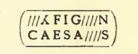Scafati. Contrada S. Abbondio, Fondo Cipriano. Anfora vinaria
Bollo: e(x) fìg(li)n(is) Caesa[ri}s, chiuso in una cornicetta dagli angoli arrotondati.
