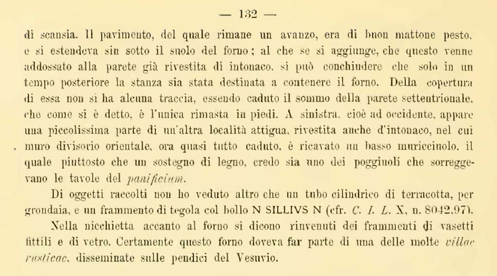 Boscotrecase, Forno romano nella proprietà del sac. Ippolito Cirillo. Notizie degli Scavi di Antichità, 1886, p. 132.