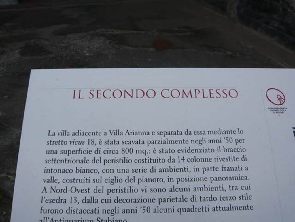 Stabiae, Secondo Complesso, May 2010. Description notice-board in italian.  
Photo courtesy of Buzz Ferebee. 
