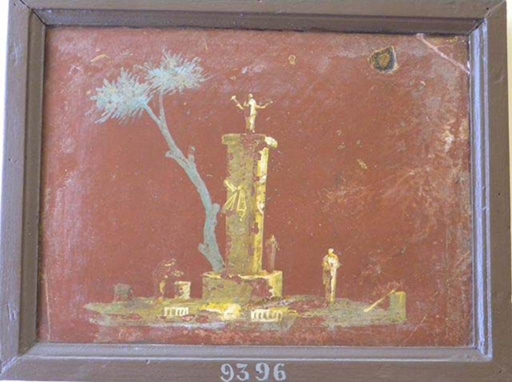 Stabiae, Villa Arianna, found 26th July 1759. Room W.26? 
Wall painting of landscape with a tower with a statue of Hecate on top. 
Below are a tree and people carrying out rites in her honour.
Now in Naples Archaeological Museum. Inventory number 9396.
See Sampaolo V. and Bragantini I., Eds, 2009. La Pittura Pompeiana. Electa: Verona, p. 454-5.
