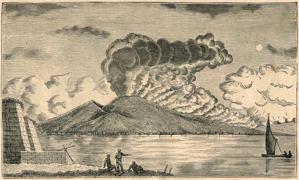 Vesuvius eruption 1805. 1880 drawing by Luigi Palmieri.
See Palmieri L., 1880. Il Vesuvio e la sua storia. Milano: Tipografia Faverio, fig. 10.
See book on E-RARA
