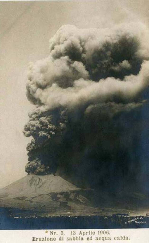 Vesuvius Eruption 1906 on old postcard.