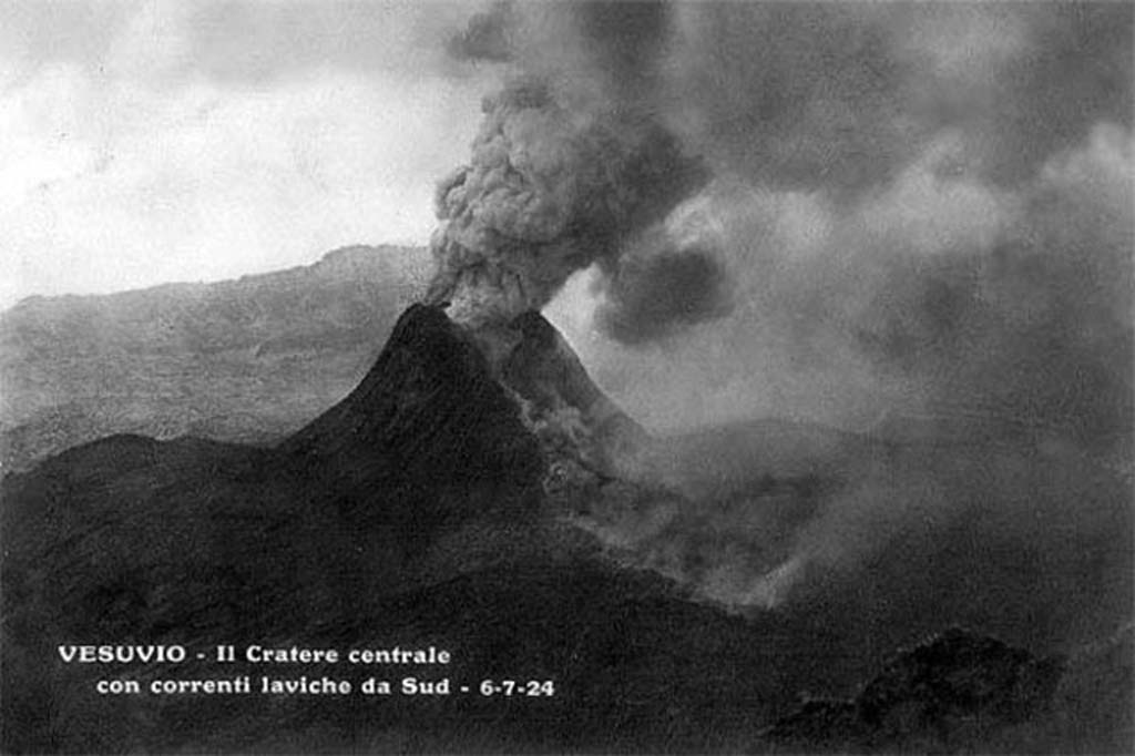 Vesuvius.1929 press photo. Vesuvius again in eruption - Lava threatens towns of Terzigno, Bosco and Trecase.
Photo courtesy of Rick Bauer.
On the rear of the photo it says
“Vesuvius again in eruption - Lava threatens towns.
Naples, Italy. Derzigno, Bosco, and Crecase, three towns on the side of Mt. Vesuvius, located with a mile of the central crater of the volcano, are reported as in the path of a towering wall of incandescent lava, that is pushing down Vesuvius side as a result of a new eruptive ……..”
