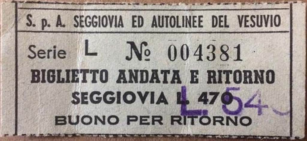 Chairlift ticket to Vesuvius from 1945. Photo courtesy of Rick Bauer.