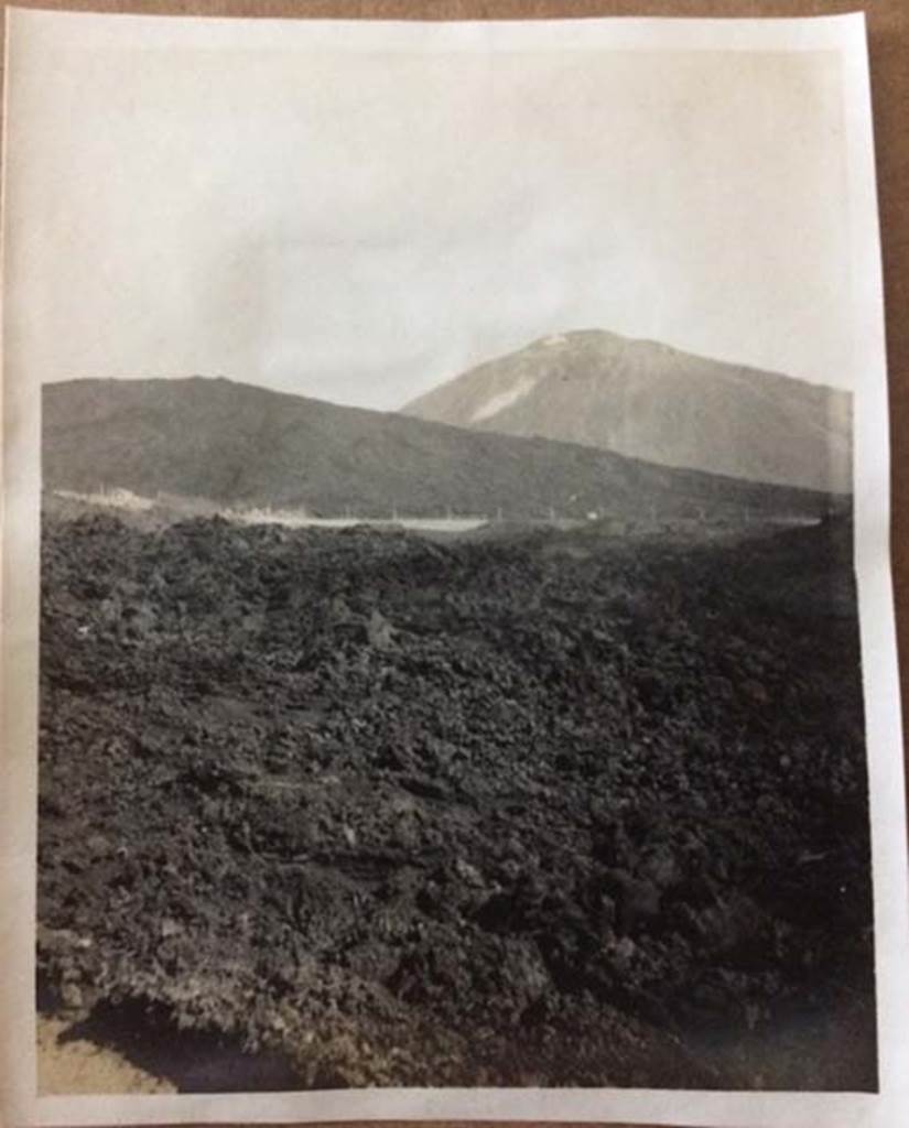 Vesuvius, August 27, 1904. View of Vesuvius across the lava with newly opened electric light railway in the mid distance.
Photo courtesy of Rick Bauer.
