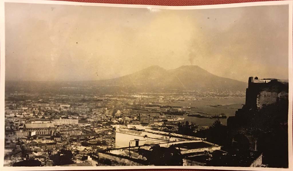 Vesuvius. Photo from an album, dated 1928. View from Naples. Photo courtesy of Rick Bauer.