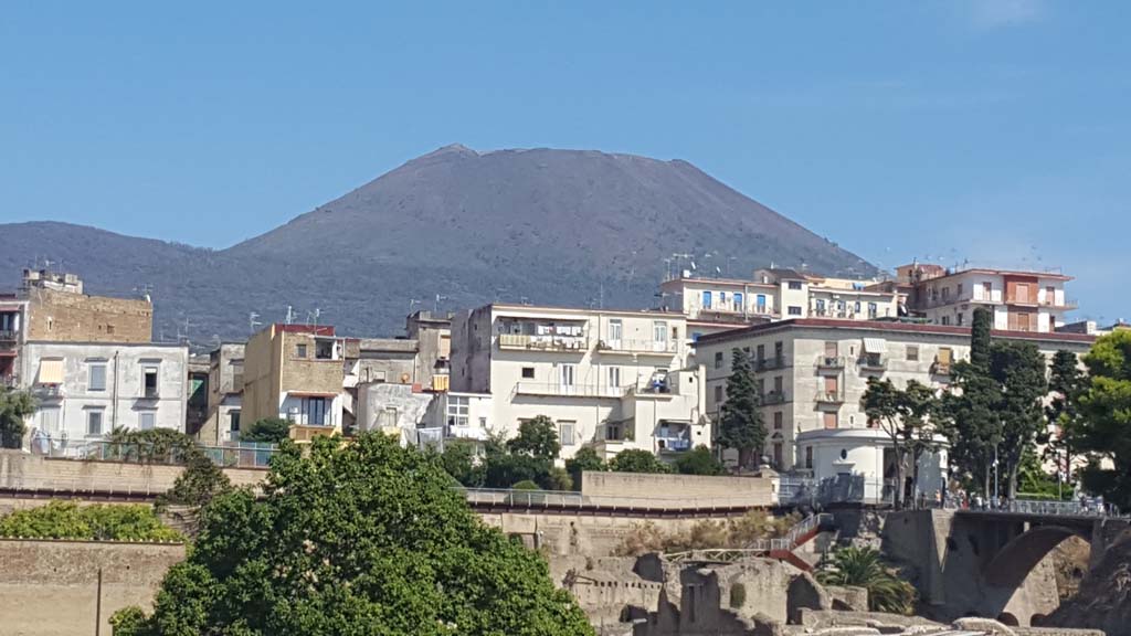 Pompeii. April 2019. Looking north towards Casina d’Aquila, and Vesuvius. 
Photo courtesy of Rick Bauer.

