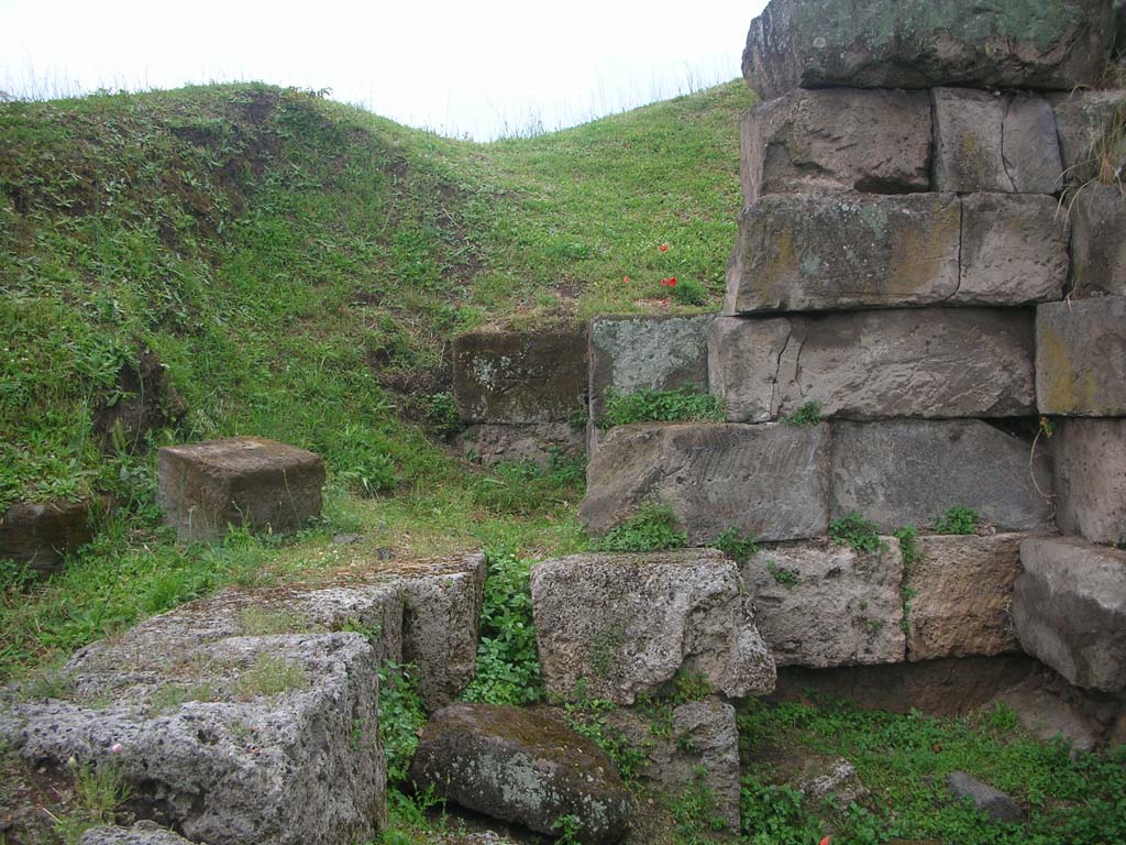 Vesuvian Gate Pompeii. May 2010. Detail from south-west corner of upper tower area. Photo courtesy of Ivo van der Graaff.

