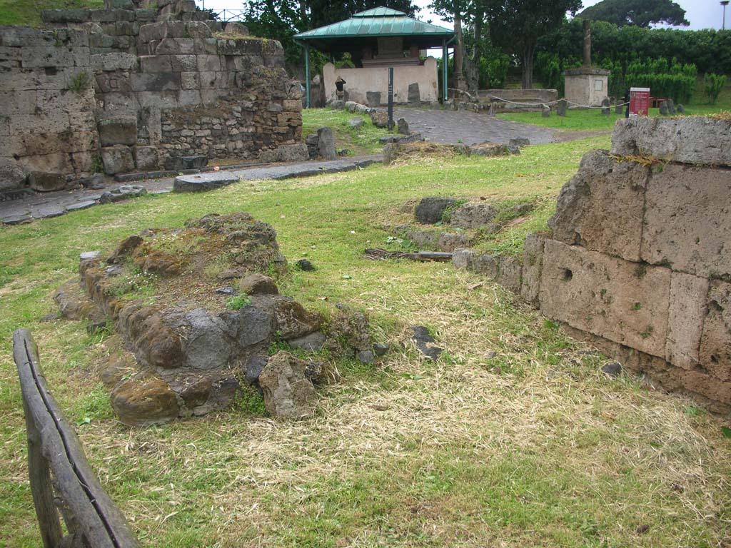 Vesuvian Gate Pompeii. May 2010. 
Looking west from city walls on east side of gate towards north end of west wall of gate. Photo courtesy of Ivo van der Graaff.

