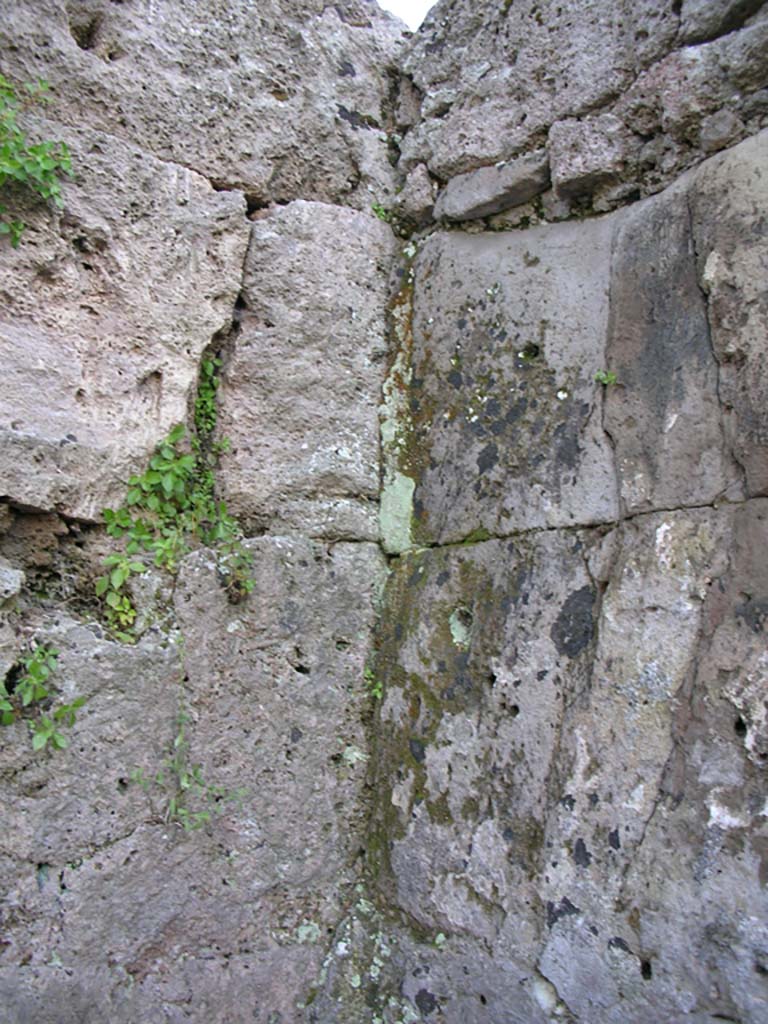 Vesuvian Gate, Pompeii. May 2010. 
Detail from south-west corner of lararium area. Photo courtesy of Ivo van der Graaff.
