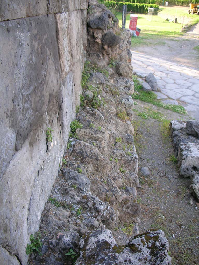 Vesuvian Gate, Pompeii. May 2010. 
Looking north along west side at north end of gate. Photo courtesy of Ivo van der Graaff.
