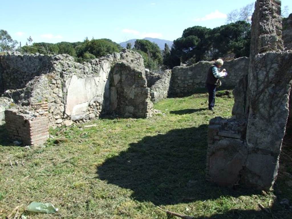 I.2.17 Pompeii. March 2009. Room 7, tablinum.  Looking south towards small garden at rear. According to Peters, there were only a few insignificant remains of the Third Style decorations found here in the tablinum. Discanno made a drawing of the central painting that was found on the right-hand wall (west side). The drawing was of the story of Selene and Endymion and was set in a sacral-idyllic landscape. See Peters, W.J.T. (1963): Landscape in Romano-Campanian Mural Paintings.The Netherland, Van Gorcum & Comp. (p.86, & fig.72)
