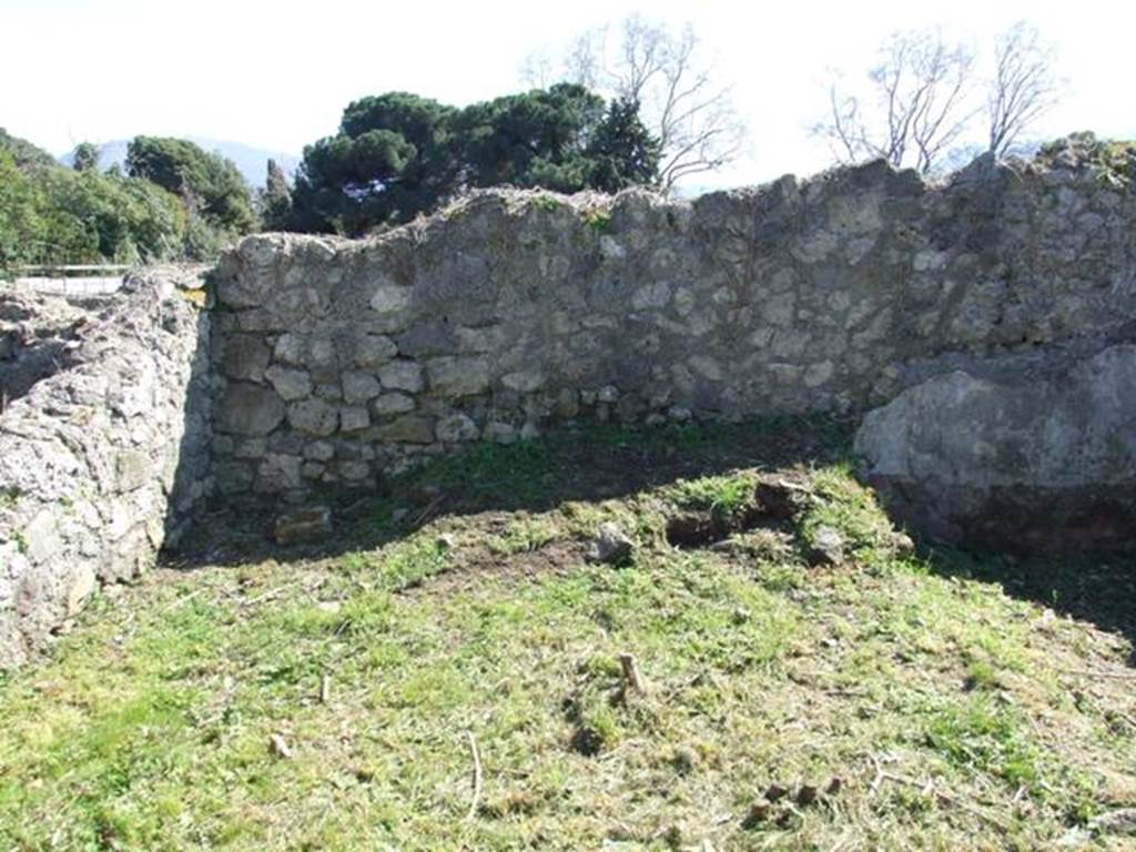 I.2.17 Pompeii. March 2009. Room 8, small garden at rear of tablinum.  
South wall and site of two raised pools, according to Mau. According to Fiorelli, the garden contained a basin or tub. See Pappalardo, U., 2001. La Descrizione di Pompei per Giuseppe Fiorelli (1875). Napoli: Massa Editore. (p. 36)
According to Jashemski, this very small garden (excavated in 1872) was entered from the tablinum. Much of the garden, according to Mau (she said) was occupied by two small adjacent raised pools. Attached to the west wall was a masonry pool, the other pool was to the south. There was a garden painting on the rear wall.
See Jashemski, W. F., 1993. The Gardens of Pompeii, Volume II: Appendices. New York: Caratzas. (p.23, & p.313, nos. 2 and 3)
She quoted the reference:  Mau. BdI (1874) pp.264-265.
