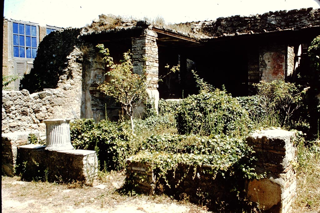 I.6.7 Pompeii. 1959. Garden area. Looking south towards the remains of a low marble topped wall. Photo by Stanley A. Jashemski.
Source: The Wilhelmina and Stanley A. Jashemski archive in the University of Maryland Library, Special Collections (See collection page) and made available under the Creative Commons Attribution-Non-Commercial License v.4. See Licence and use details.
J59f0174